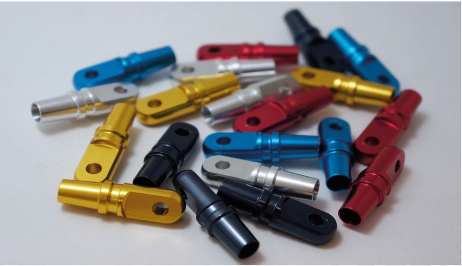 Anodised turned parts in blue, red, gold, black and silver
