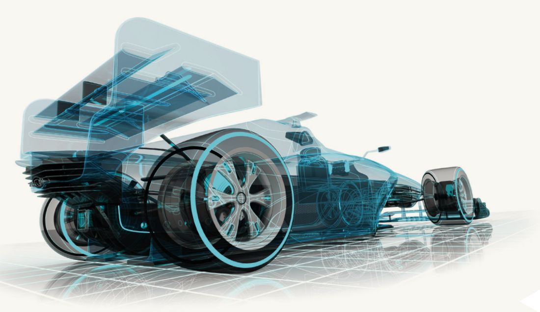 An X-ray style render of a Formula 1 car